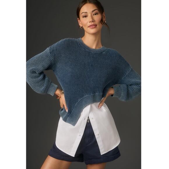 Anthropologie Tops - Anthropologie Pilcro Asymmetrical Twofer Blue Chunky Layered Sweater Top Large